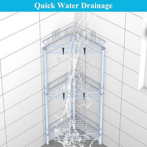 HuggieGems 3-Tier Blue Corner Shower Caddy with Hooks - Bathroom Organizer
