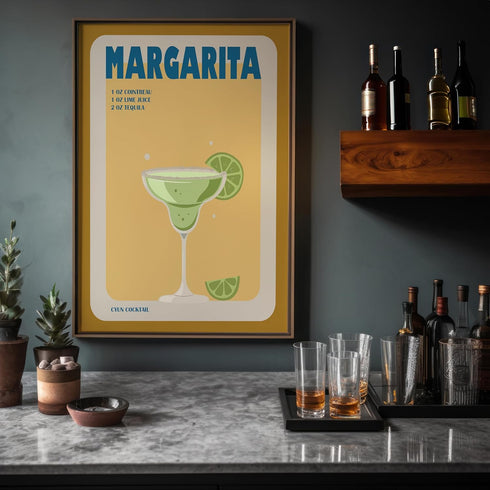Poster Master Margarita Poster: Retro Cocktail Recipe Print for Aesthetic Kitchen or Restaurant Decor