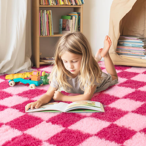 5x7 Checkered Rugs for Living Room Bedroom, Area Rugs for Living Room, Modern Shaggy Carpets Fuzzy Rug for Boys Girls
