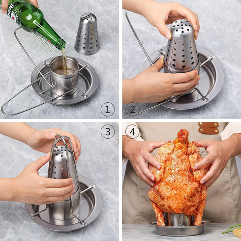 AMOZO 304 Container.2 Pack Beer Can Chicken Holder for Grill and Smoker - Premium Grade Stainless Steel Chicken Holder
