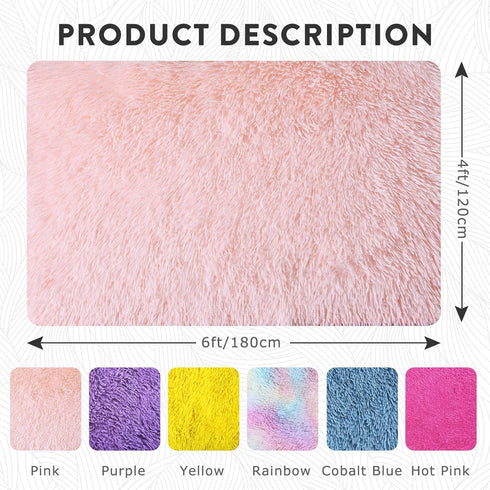 Pink Area Rugs 4x6 for Bedroom Girls, Soft Fluffy Shag Carpet for Living Room, Non-Slip Indoor Floor Rug