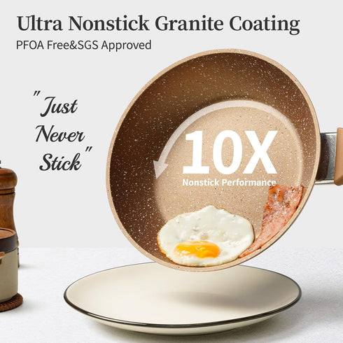 Innwewell Non Stick Frying Pan, Granite Stone Skillet, Safe & No Toxic Cooking Pan, 8inch, Gold