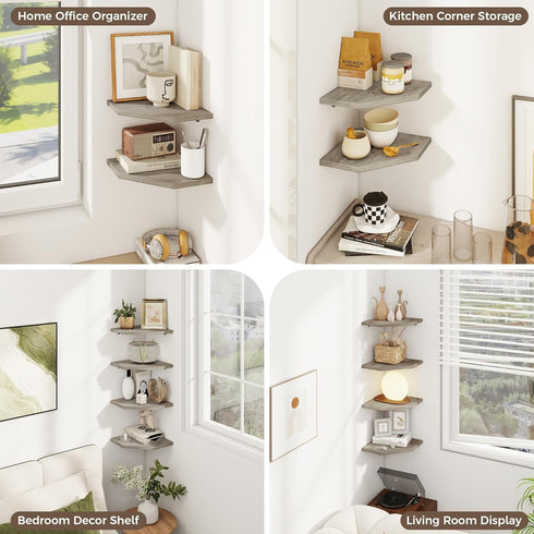 Realgulf 4-Pack Corner Shelves for Bathroom & Kitchen, Space-Saving Floating Corner Wall Shelf with Easy Installation