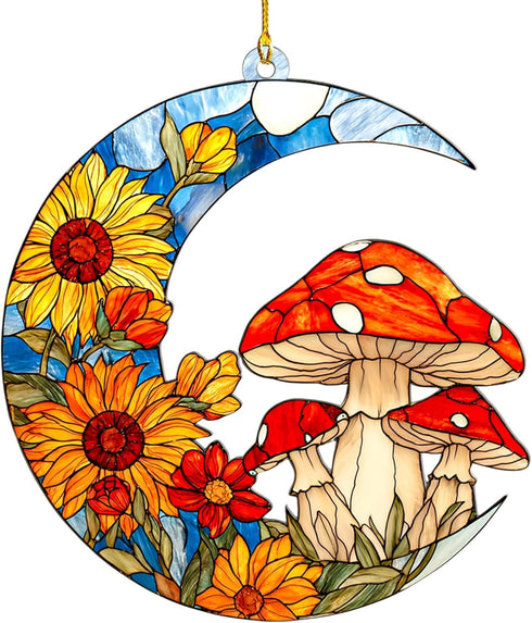 2D Flat Faux Stained Glass Mushroom Acrylic Ornament, Mushroom Ornaments for Christmas