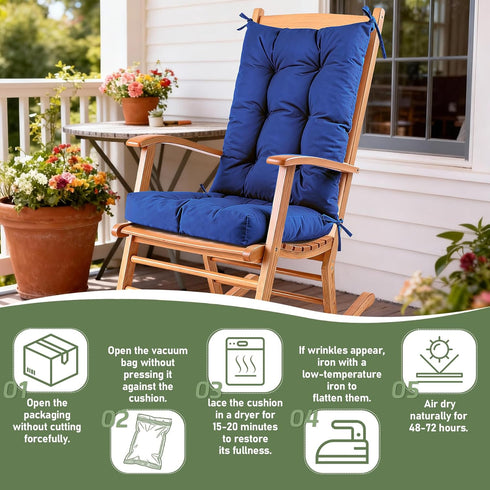 QemoraHome Set Outdoor Rocking Chair Cushion Waterproof Weather Resistant Tufted with Ties, Non-Slip High Back Chair