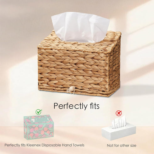 Water Hyacinth Hand Towels Box Cover for Kleenex Disposable Paper Hand Towels, Handwoven Towel Holder, Wicker Tissue