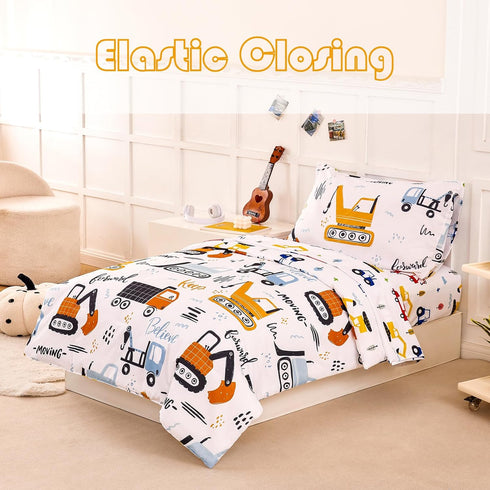 4 Sets Set Set PERFEMET Piece Boys Twin Bedding Car Printed on White Kids Comforter for Boys Reversible Cartoon