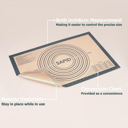 Non Slip Silicone Pastry Mat Large with Measurements for Dough Rolling, Cookies, Bread, 16" x 24", Gray