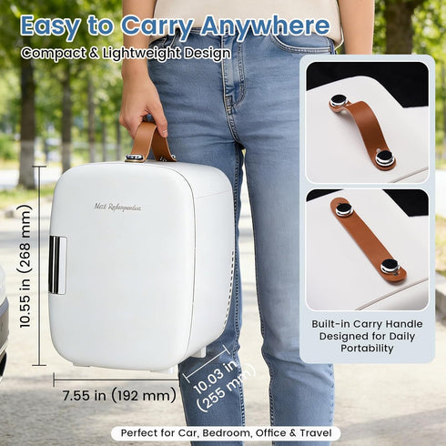 4L/4.23QT 12V NEWBULIG Mini Fridge for Bedroom, Office & Car, Portable Mini Refrigerator for Skincare with Handle