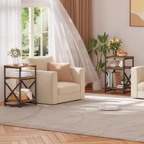 3 Simple Trending Side Table, End Table Living Room, Bedside Table for Sofa Couch, Nightstand with Tiers Open Shelves