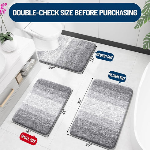 OLANLY Luxury Bathroom Rug Set, 2 Piece Soft Microfiber Bath Rugs, Non-Slip Light Grey Mats
