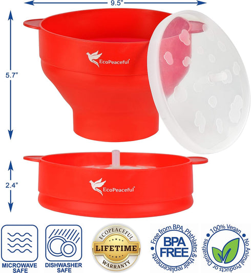 Silicone Microwave Popcorn Popper Bowl - 100% Pure Silicone, BPA-free, Reusable, Eco-Friendly