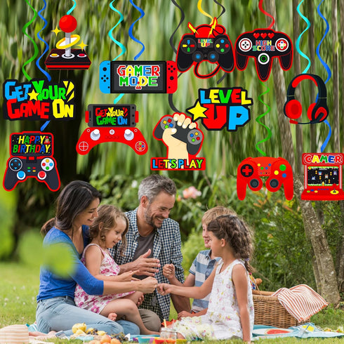 Video Game Birthday Hanging Swirls, 20Pcs Red Video Game Party Decorations for Ceiling Streamers
