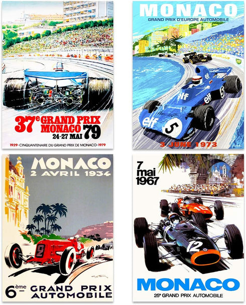 Artery8 Monaco Grand Prix Classic Racing Motor Sport Advert - Premium Wall Art Poster Pack of 8 for Home Decor