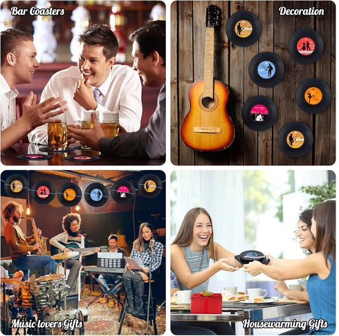 Valdivia Funny Retro Vinyl Record Coasters - 6 Pcs Music Coasters for Drinks, Bars, Party, Birthday Gifts, Home Decor