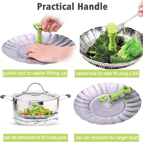 Consevisen Vegetable Steamer Basket for Cooking, Stainless Steel Veggie Steam Basket, Folding Expandable Steaming