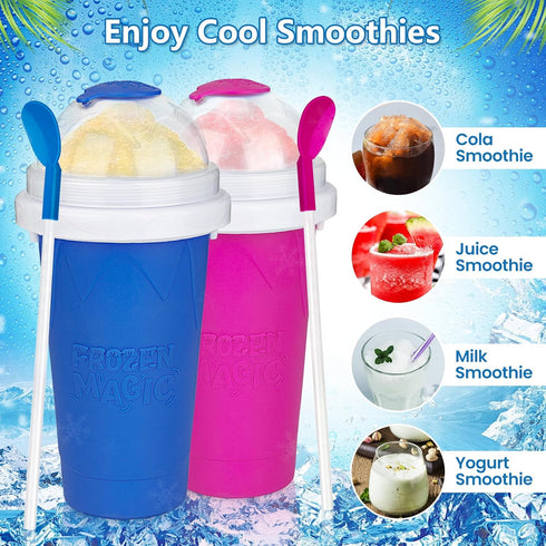Slushy Maker Cup 2 Pack, DIY Magic Quick Frozen Slushie Cup, Double Layer Portable Smoothie Squeeze Cup