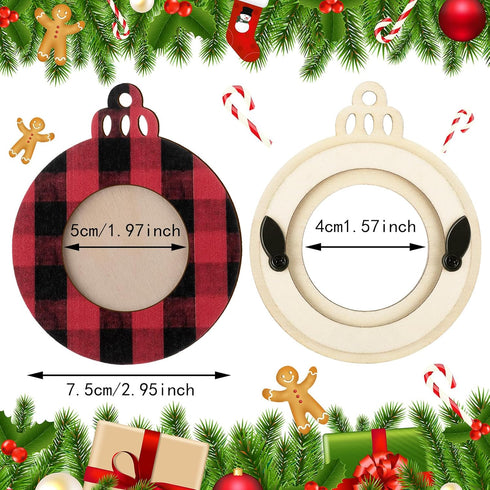 Jetec 12 Pcs Christmas Ball Picture Ornament Bulk – Wooden Photo Frame Ornaments Plaid Hanging Decorations for