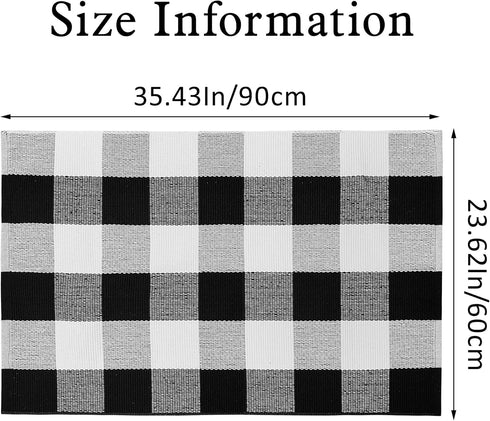 Buffalo Plaid Outdoor Rug 2x3, Black and White Checkered Cotton Woven Rug for Indoor Outdoor Entryway