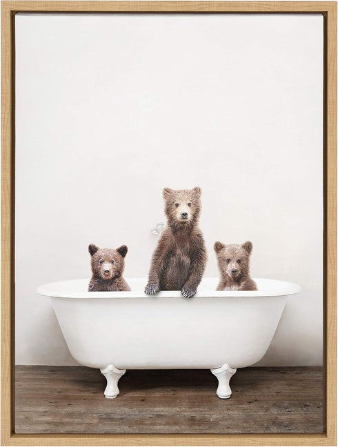 Kate and Laurel Sylvie Three Little Bears in Vintage Bathtub Framed Canvas