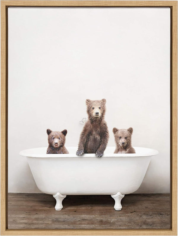 Kate and Laurel Sylvie Three Little Bears in Vintage Bathtub Framed Canvas