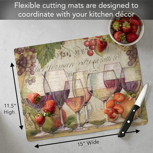 Cut N' Funnel Wine Country Designer Flexible Plastic Cutting Board Mat - Made in the USA, Decorative, Easy to Clean