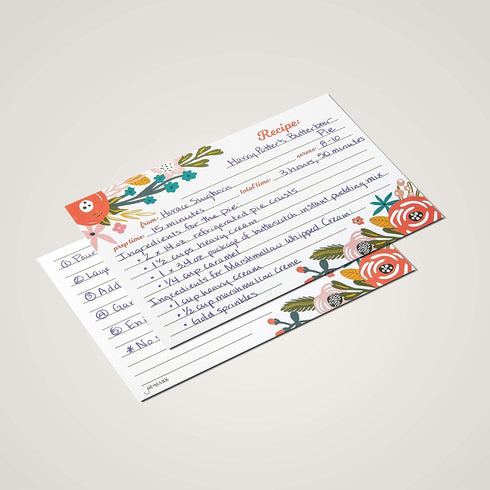 Jot & Mark Floral Recipe Cards 4x6 | Double Sided Thick Cardstock, 50 Count (Garden Floral)