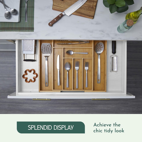 RUBOXA Expandable Bamboo Drawer Organizer, Modern Silverware Tray for Kitchen Utensils, Cutlery, Office Supplies,