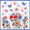 Mfault 4th of July Summer Wild Flower Patriotic Window Clings, 4 Sheets Red Blue Floral Butterfly USA Stickers for Decor