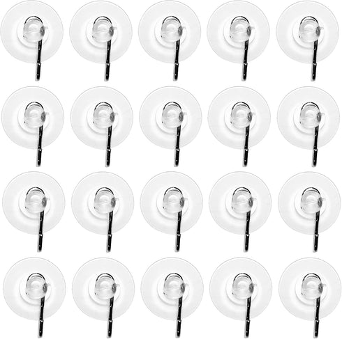 20 Pack Clear Plastic Strong Suction Cups with Removable Hook, 7/8" Diameter
