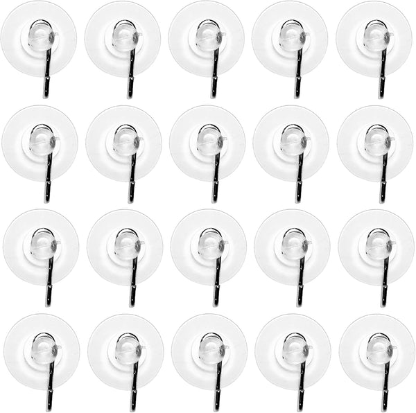 20 Pack Clear Plastic Strong Suction Cups with Removable Hook, 7/8" Diameter