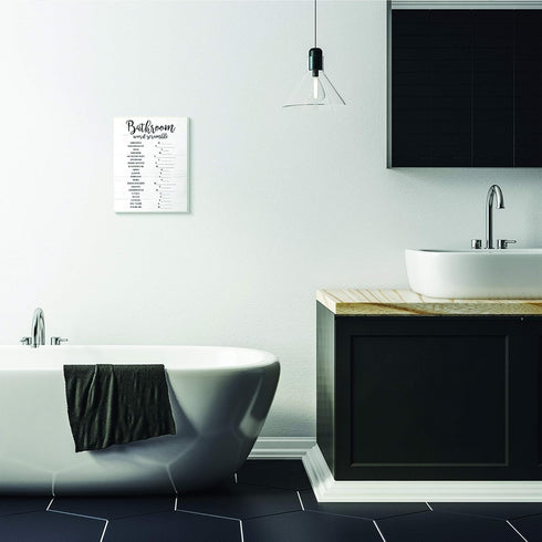 Stupell Industries Bathroom Scramble White and Black Word Wall Plaque, 10 x 15, Design by Artist Daphne Polselli