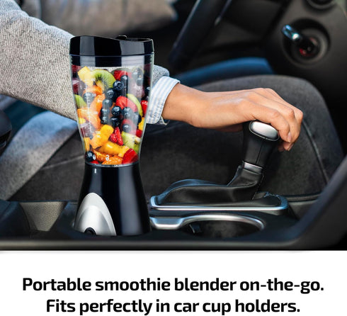 OVENTE Kitchen Personal Blender with Stainless Steel Blades 13.5 Ounce Small BPA-Free Portable Easy Clean Jar, Compact Light 180 Watt Powered Electric Mixer for Smoothie Juice & Shakes, Black BLH1001B by OVENTE