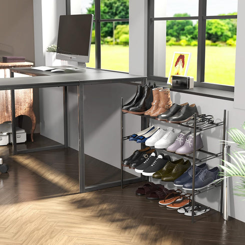 3-Tier 12 Simple Houseware Expandable Shoe Racks with Shelves for Pairs of Shoes, Black