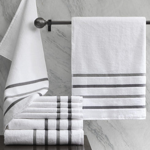 8 Set 8 Comfort Spaces Cotton Piece Bath Towel Striped Ultra Soft Hotel Quality Quick Dry Absorbent Bathroom Shower