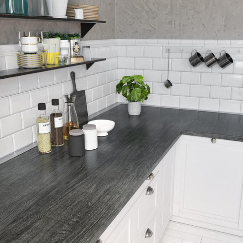 CRE8TIVE Dark Grey Wood Contact Paper, 12"x80" Self Adhesive Faux Wood Wallpaper for Kitchen Bedroom Cabinets