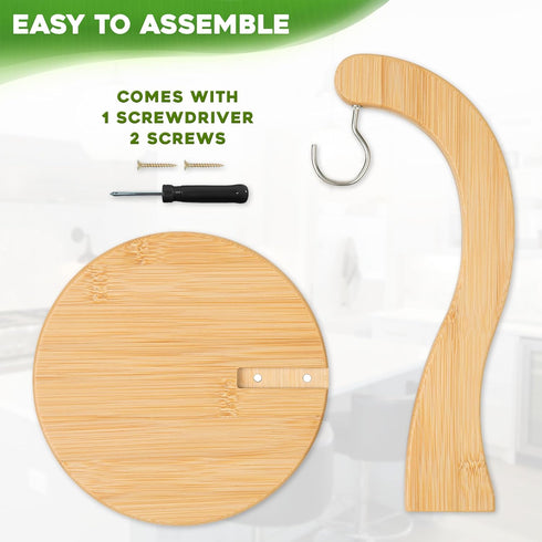 Countertop, Banana Holder w/ Hanging Hook, Rustic Wooden Grape Stand for Kitchen Bamboo Fruit Hanger To Keep Bananas