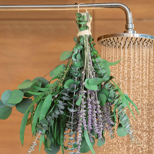 2 Bundles Dried Eucalyptus & Lavender Flowers, 100 pcs 17'' Natural Real Hanging Eucalyptus Leaves for Bathroom Decor