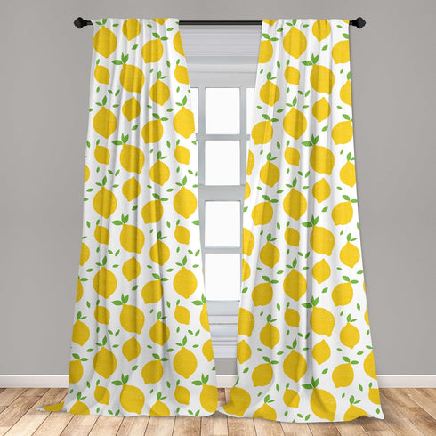 Ambesonne Lemons Window Curtains, 2-Panel Set with Rod Pocket, Modern Summer Citrus Fruits Illustration, 28" x 63",