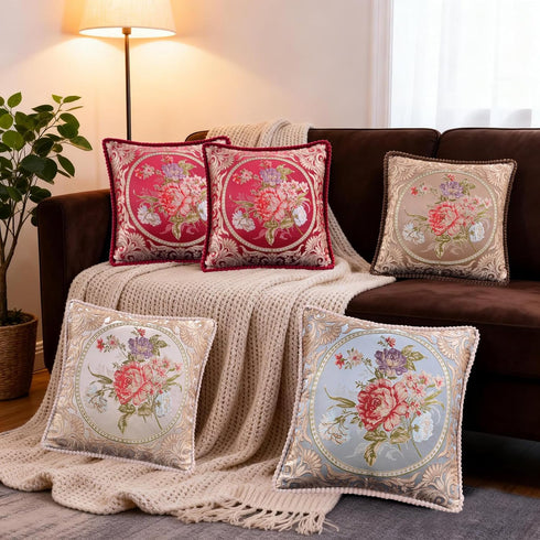 Set 2 18x18inFlowers of Vintage Blue Embroidered Throw Pillows Covers Retro European Pillow Covers for Sofa Couch