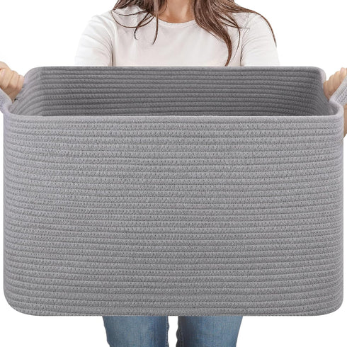 65L Cotton Rope Large Blanket Basket (19.7"x15.7"x11.8") for Living Room, Kids Room