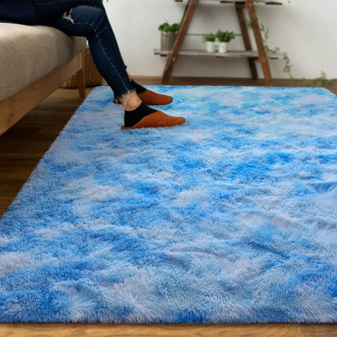 5x8 DweIke Fluffy Blue Shag Rugs for Bedroom Living Room, Large Soft Plush Tie-Dyed Light SkyBlue Girls Boys Kids Rug