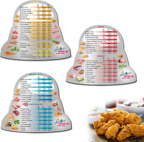 Air Fryer Magnetic Cheat Sheet Set, Instant Cooking Times Chart, Kitchen Frying Lid Cookbook Quick Reference