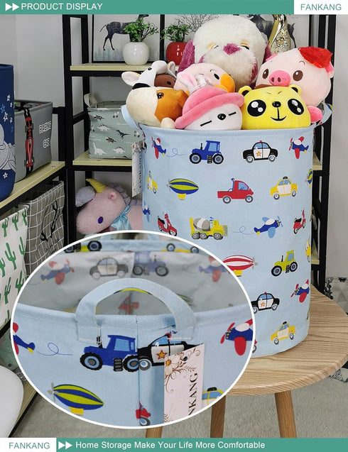 FANKANG Canvas Storage Basket, Foldable Nursery Hamper with Waterproof PE Coating, Large Baskets for Kids, Office,