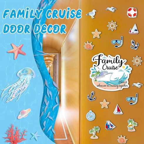 26pcs Family Cruise Door Magnets Decorations, Magnetic Anniversary Party Sign Decors for Family Carnival Cruise