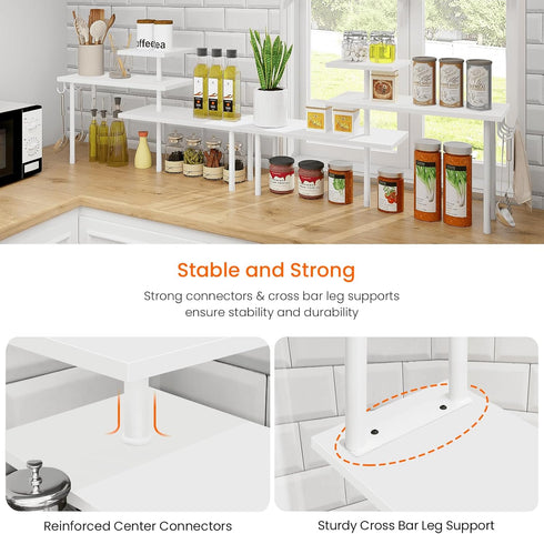 Homode Kitchen Countertop Organizer Corner Shelf, 3 Tier Wood Shelf for Makeup, Bathroom Storage, White