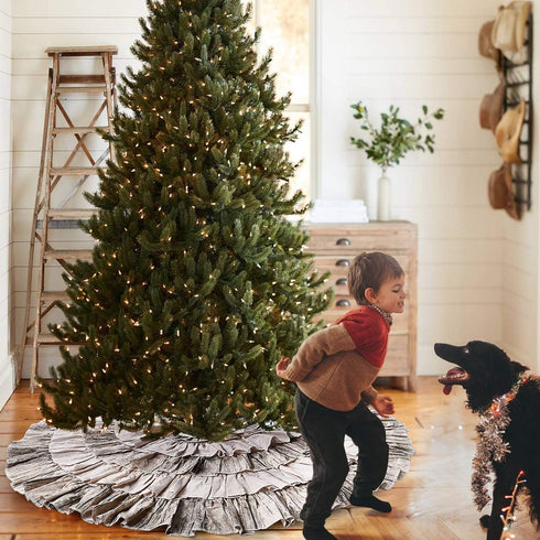 yuboo Spring Farmhouse Flowers Christmas Tree Skirt - 48 inches Burlap Easter 6-Layer Ruffle Farmhouse Decor