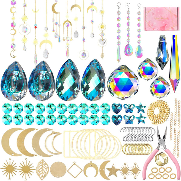 QIKAIDE 370 Pcs Crystal Suncatcher Kits Hanging Chandelier Crystals Prisms Parts Rainbow Maker