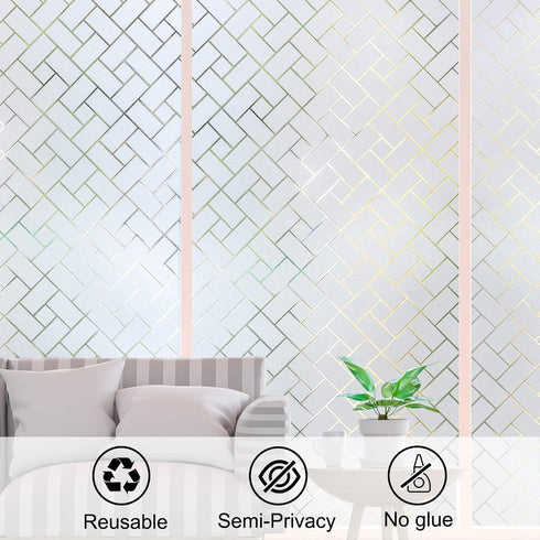 Coavas Non-Adhesive Window Privacy Film, Frosted Glass Sun Blocking Heat Control UV Blocking, 17.5 x 118 inches