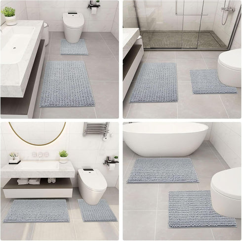 Arotive Luxury Chenille Toilet Rugs, U-Shaped Soft Absorbent Non-Slip Bathroom Mat, Light Grey